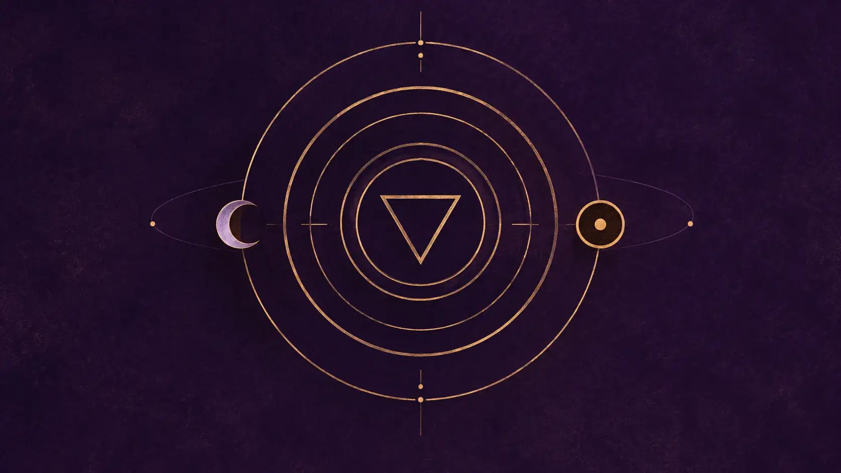 Anneaux d'or concentriques et glyphes alchimiques sur violet profond, la couverture d'une liste de jeux relaxants sur Steam